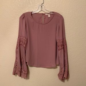 mauve bell sleeve blouse